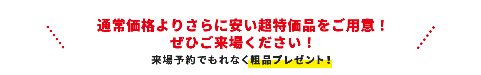 通常価格よりさらに安い超特価品をご用意！ ぜひご来場ください！