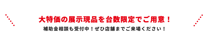 大特価の展示現品を台数限定でご用意！